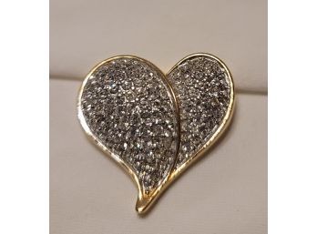 Vintage 80s Swarovski Crystal Pave' Gold Plated Heart Brooch Excellent Condition