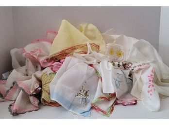 Lot Of Vintage Handkerchiefs Incl. Hand Crocheted