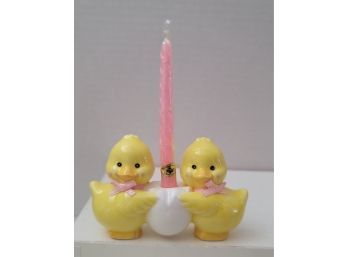How Adorb Is This! Vintage MC Russ Barrie Ceramic Chicks Birthday Candle Holder With Original Candle!