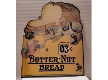 Vintage 40s Butter-Nut Bread Litho Printed Die Cut Cardboard Advertising Sign COOL! Rotating Dial