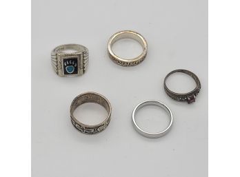 Vintage Sterling Silver And Costume Rings Incl Ankh And Bear Paw