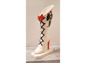 Vintage Napco MCM Ceramic High Heel Victorian Christmas Boot Vase Great Condition