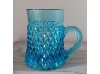 Vintage MCM Indiana Glass Blue Diamond Point Tankard Mug Excellent Condition