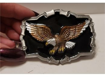 Vintage 1983 Great American Buckle Co. Pewter And Enamel Eagle Belt Buckle Excellent Condition
