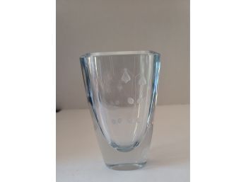 Gorgeous MCM Signed Strombergshyttan Etched Crystal Vase Excellent Condition