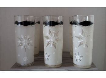 STOP THE PRESSES! Vintage Anchor Hocking MCM Retro Atomic Snowflake Christmas Glass Tumblers SO COOL!