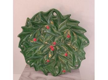 Vintage Atlantic Mold Christmas Holly Cookie Dish