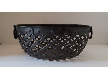 Very Vintage Rustic Iron Lattice Bowl Great Condition