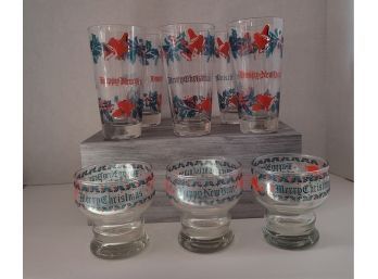 Just In Time For Christmas! Vintage MCM Retro Merry Christmas Happy New Year Tumblers & Cocktail Glasses