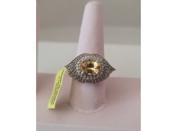 Sharp Looking! NWT Sterling Silver Crystal And Rhinestone Cocktail Ring Size 8 3/4