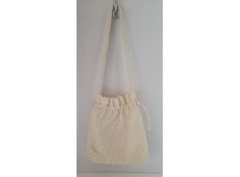 Vintage MC Cream And White Beaded Bucket Bag By Bounty Excellent Condition