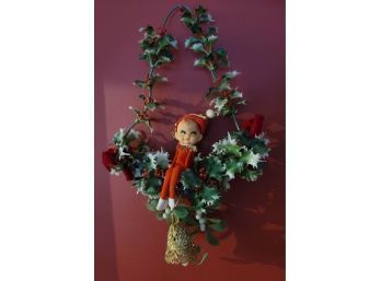 Vintage MCM Napco Impish Christmas Elf On Holly Wreath Excellent Condition