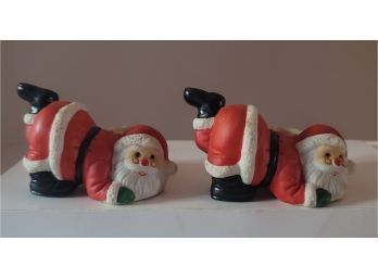 Vintage MCM Ceramic Santa Claus Candle Stick Holders Excellent Condition