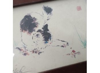 STUNNING Vintage Asian Cat Signed Watercolor