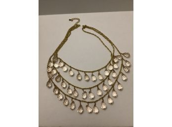 Triple Strand Clear Beaded Necklace