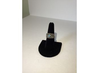 Sterling Marcasite & Blue Stone Ring