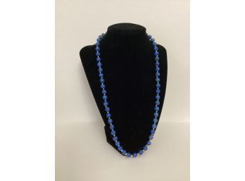 Blue Stone Beaded Necklace With 14k Clasp