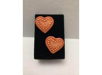 Pair Of MJ Hummel Signed Heart Brooches