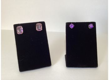Two Pair Purple Stone Costume Earrings