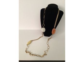 Faceted Stone & Mixed Pattern Gold Tone Necklace