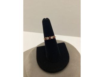 Marked Band Ring With Ruby Red & Clear Stones