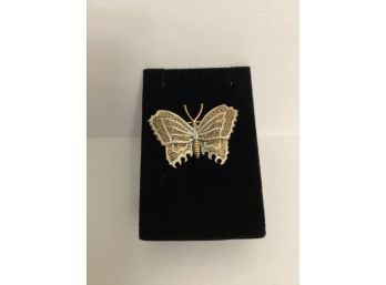 Two-Tone Etched Butterfly Brooch Marked Spain