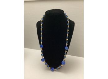 Blue Swirl Glass Bead Necklace