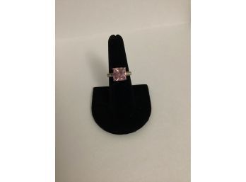 Pink Stone Costume Ring With Rhinestone Accents
