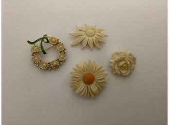Carved Flower Pins
