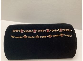 12k GF 1940s Sturdy Bracelet With Red Stones & One Missing Clasp