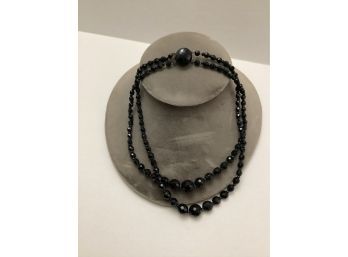 Made In Germany Double Strand Black Faceted Beaded Necklace