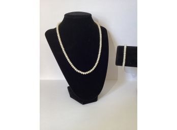 Matching 10k Clasp Pearl Necklace & Bracelet