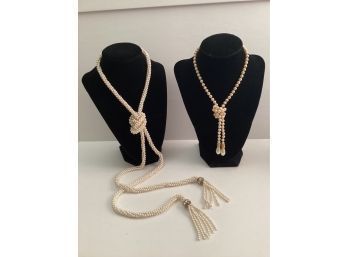 Open Ended Faux Pearl Necklaces With Rhinestone & Drop Pearl Accents