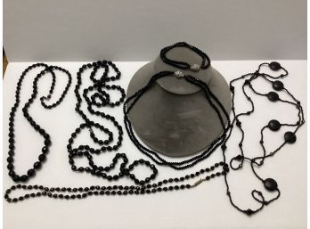 Faceted Black Beaded Necklaces & Bracelet
