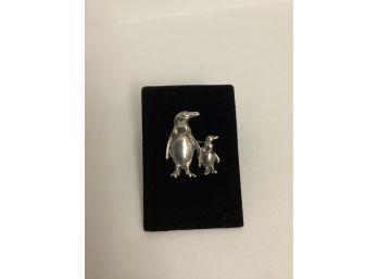 Marked Sterling Penguin With Baby Brooch
