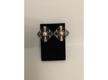 Rhinestone Marcasite & Faux Pearl Earrings
