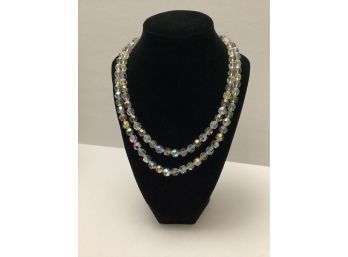 Double Strand Aurora Borealis Crystal Necklace With Rhinestone Clasp