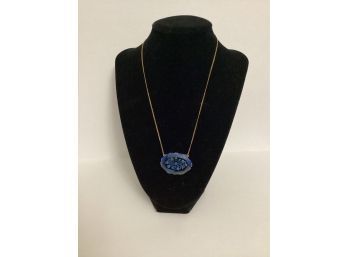 14kt GF Necklace With Blue Etched Crystal Pendant