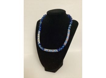 Blue Beaded Flower Power Necklace