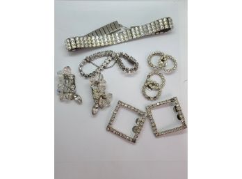 Vintage Glam To The Max! Rhinestone Choker, Bracelet, Shoe Clips, & Earrings