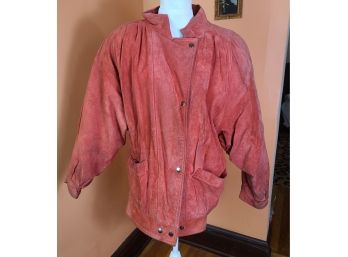 1980s  Women's Red Sueded Leather Coat