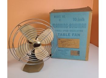 Midcentury Manning-Bowman Metal Table Fan With Box PICKUP ONLY
