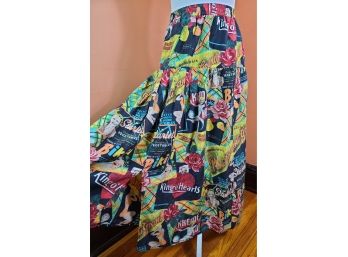 Vintage Silk Anne Pinkerton Pinup Print Maxi Skirt
