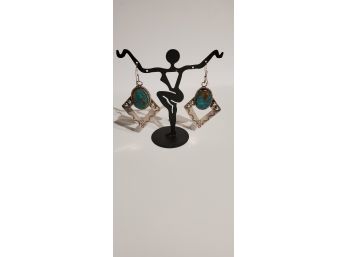 Beautiful Vintage Sterling And Turquoise Earrings By Navajo Artist Lenora Garcia
