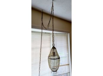AAAAHHH AMAZING Midcentury Hanging Beaded And Brass Lamp