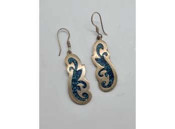 Mexican Sterling Silver & Crushed Turquoise Earrings