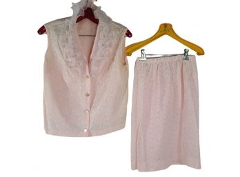 Darling 2 Piece Pink Lace 1960s Skirt And Top Set