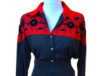 Vintage Felt Accent Ladies Western Shirt Modern L