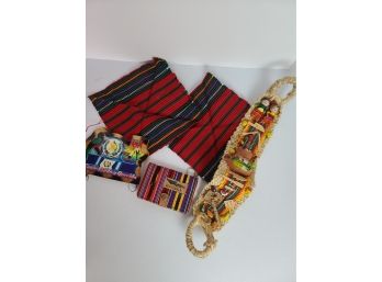 Vintage Guatemala Items Including Wallet, Key Holder, Handmade Hanging With Dolls