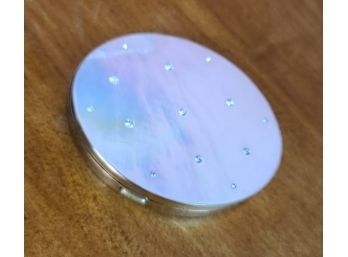 Vintage Vanity Perfection! Mother Of Pearl Compact With Rhinestones